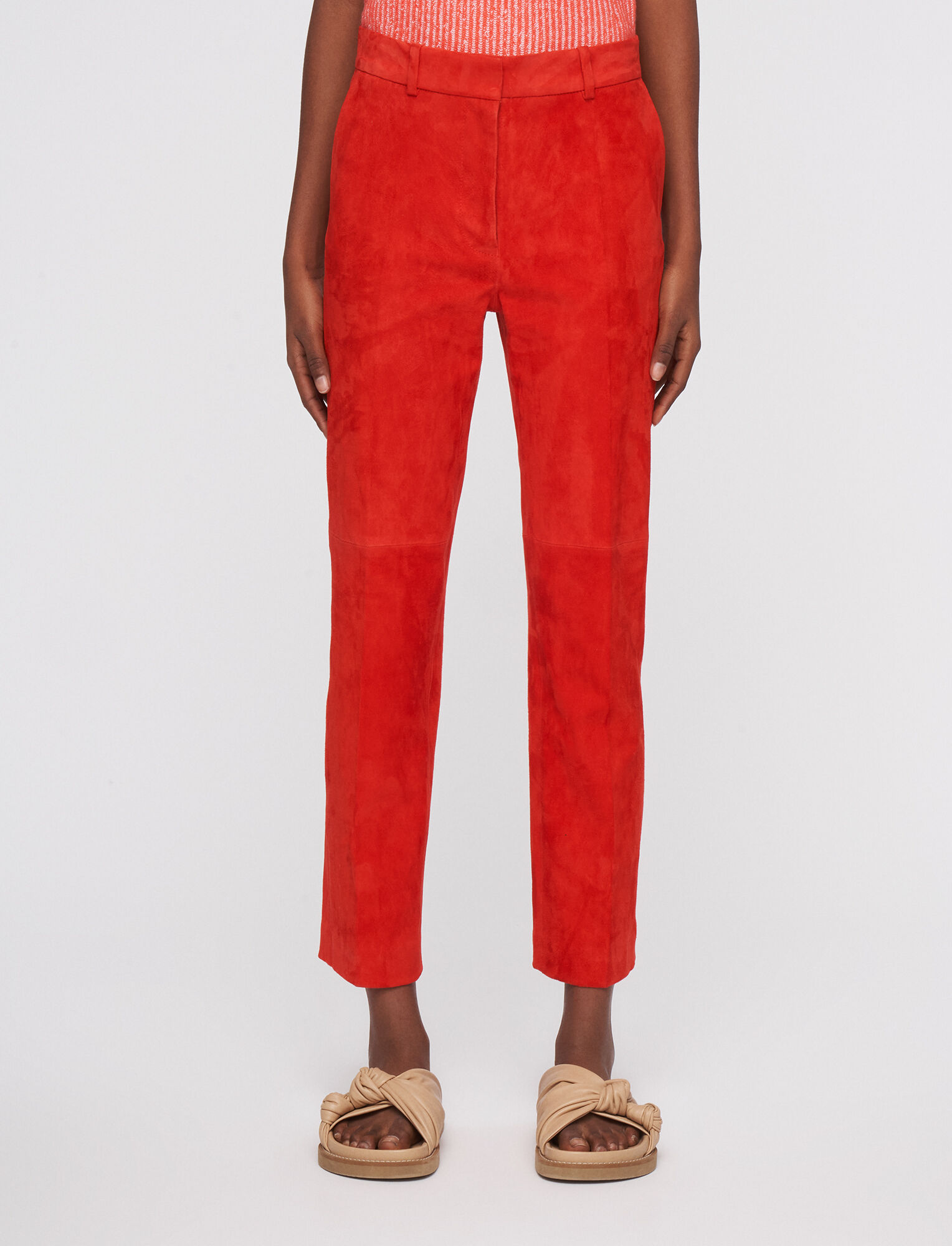 Joseph, Suede Stretch Coleman Trousers, in Scarlet
